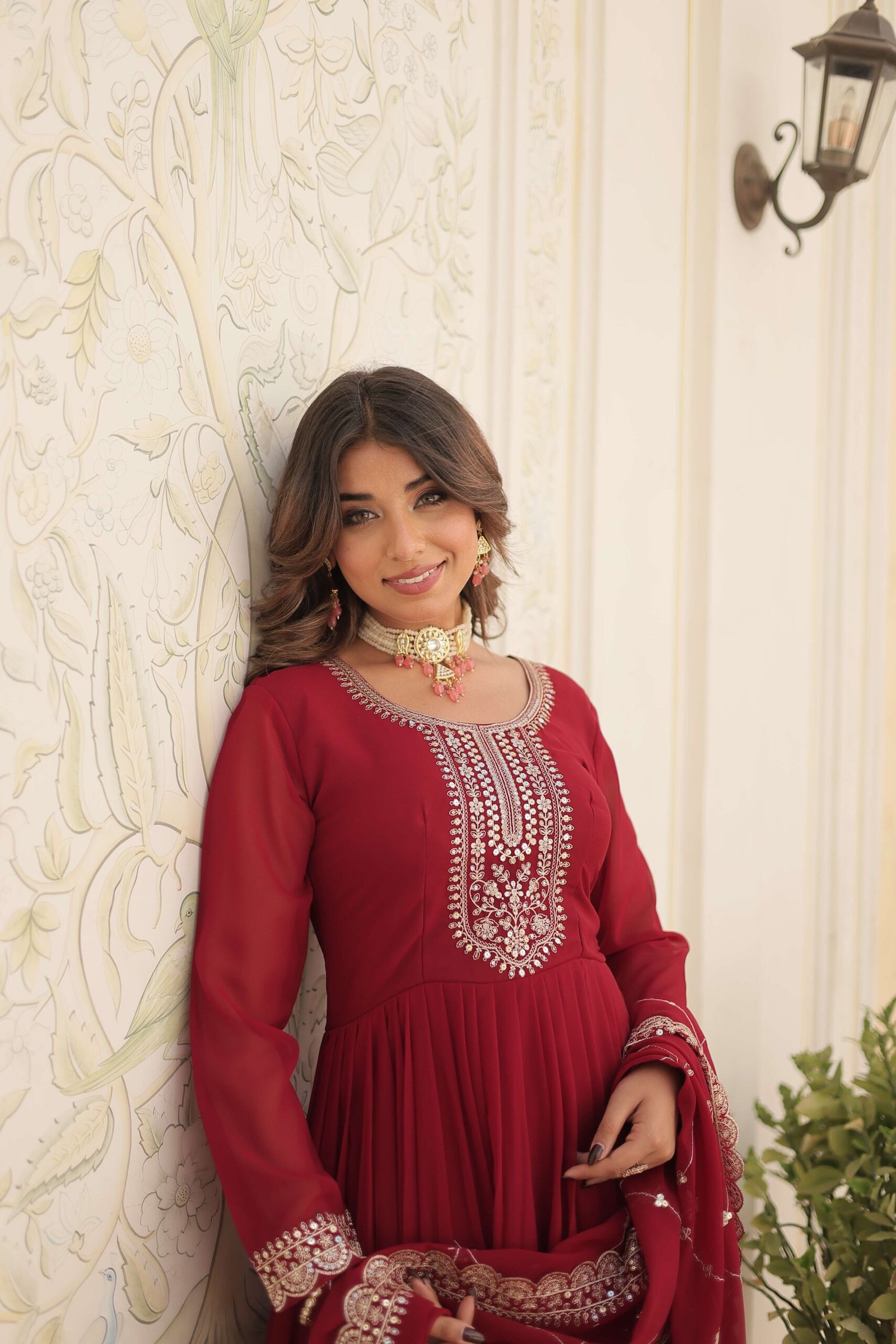 Maroon Faux Blooming Sequins Embroidered Gown with Matching Dupatta ? Festive & Party Wear 2024 - Image 6