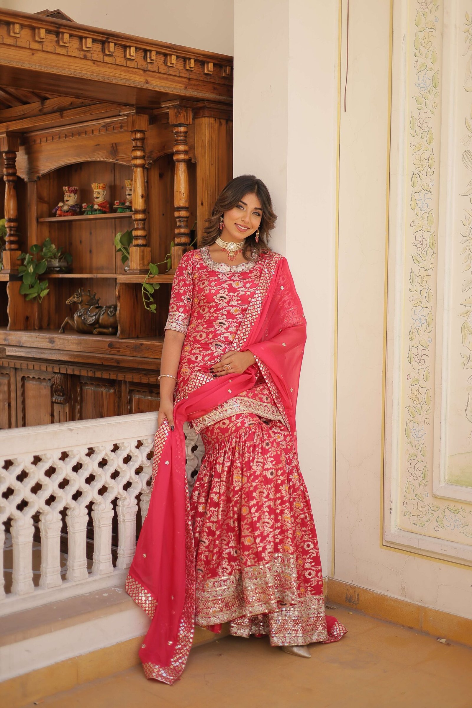 Pink Faux Blooming Sequins Embroidered Sharara Set with Matching Dupatta ? Festive & Party Wear 2024 - Image 7