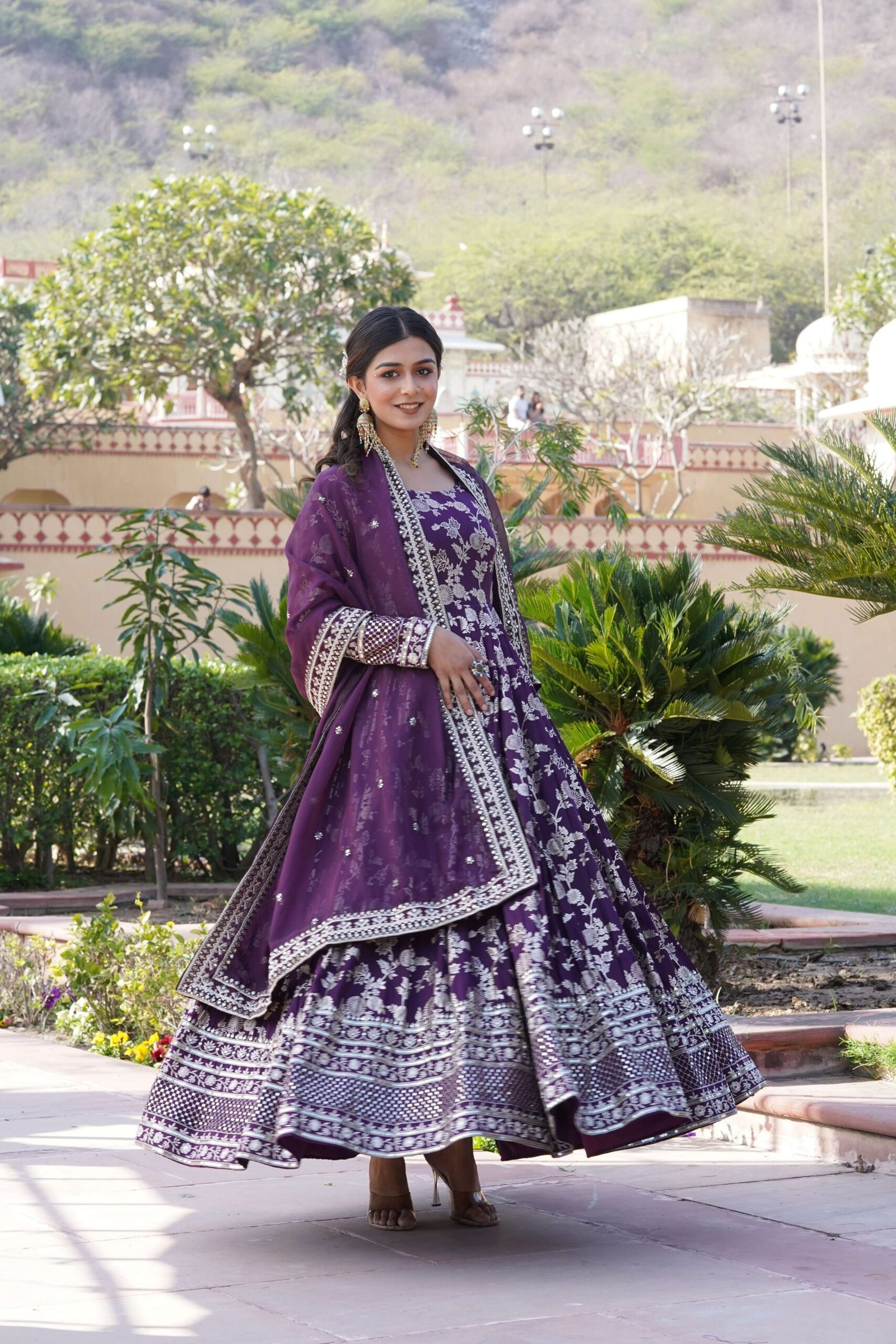 Wine Viscose Dyable Jacquard Gown with Russian Silk Sequined Dupatta ? Elegant Party & Wedding Set - Image 2