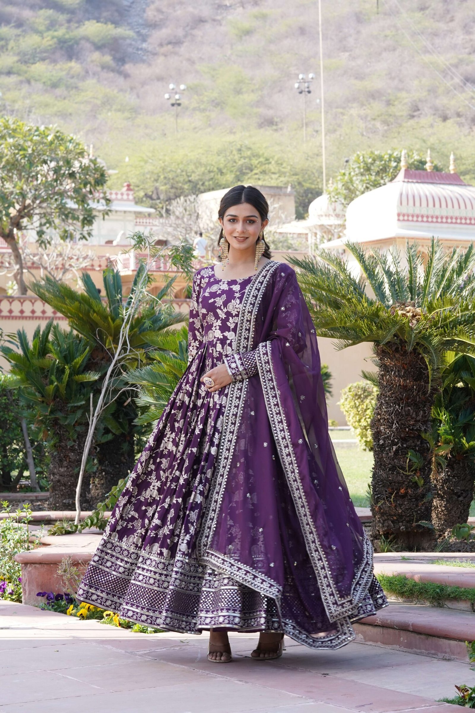 Wine Viscose Dyable Jacquard Gown with Russian Silk Sequined Dupatta ? Elegant Party & Wedding Set - Image 6