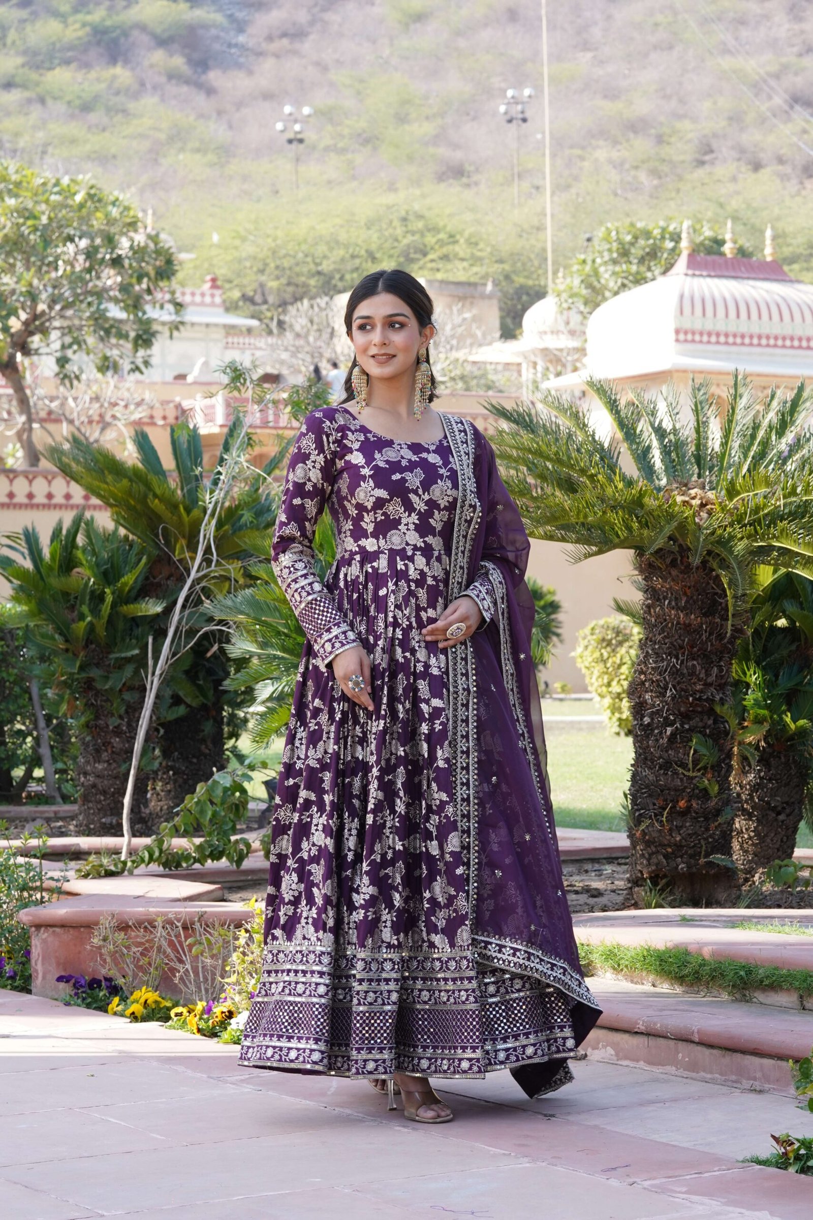 Wine Viscose Dyable Jacquard Gown with Russian Silk Sequined Dupatta ? Elegant Party & Wedding Set - Image 3