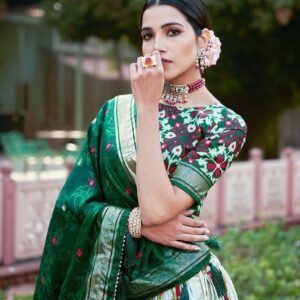 [Lehenga Color] Tussar Silk Lehenga Choli with [Blouse Color] Blouse | Patola Print & Foil Work | Wedding & Festive Wear