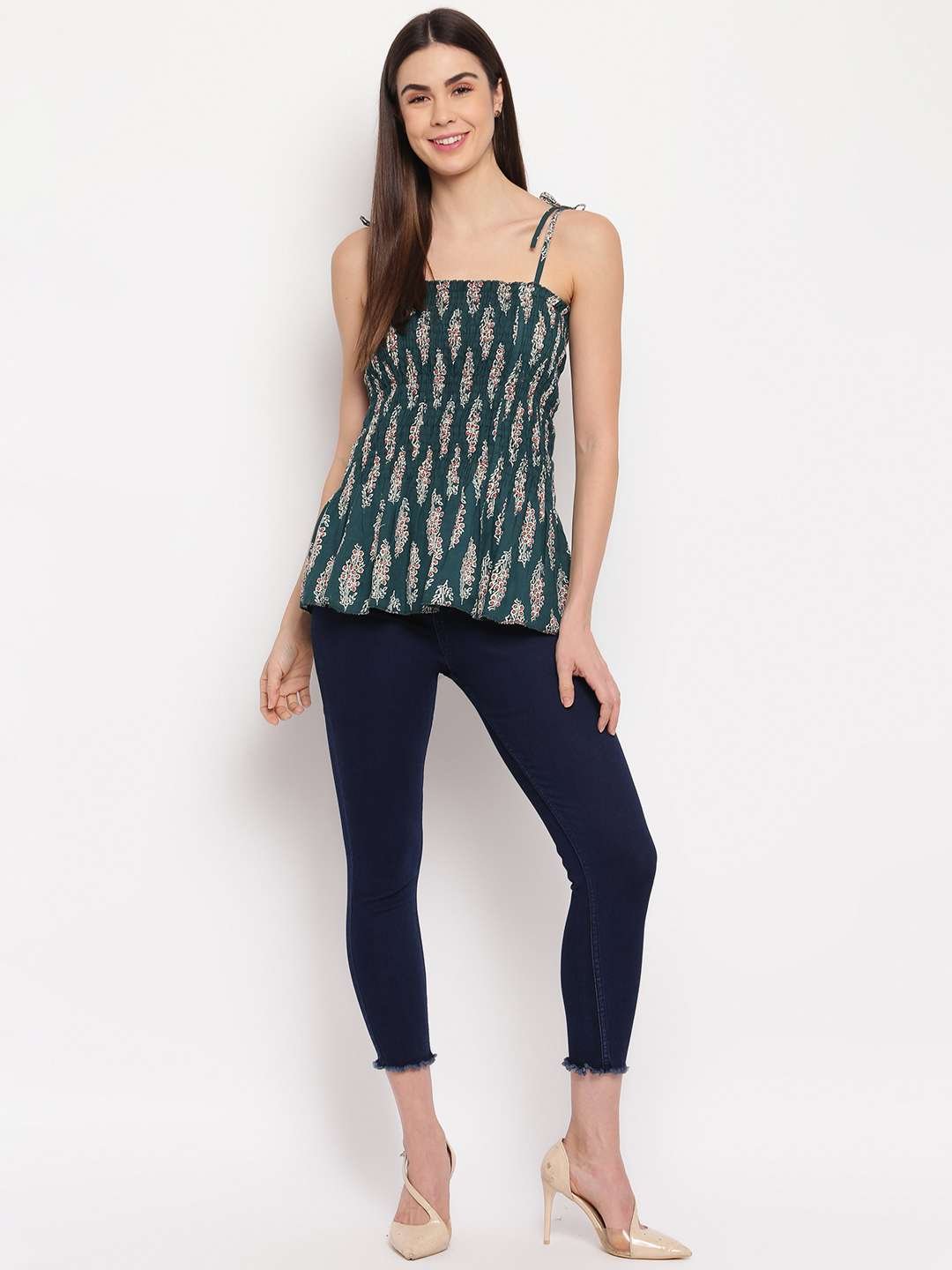 Women's Rayon Printed Casual Summer Style Tie Shoulder Straps Free Size Tank Top ( Multi18) - Image 3