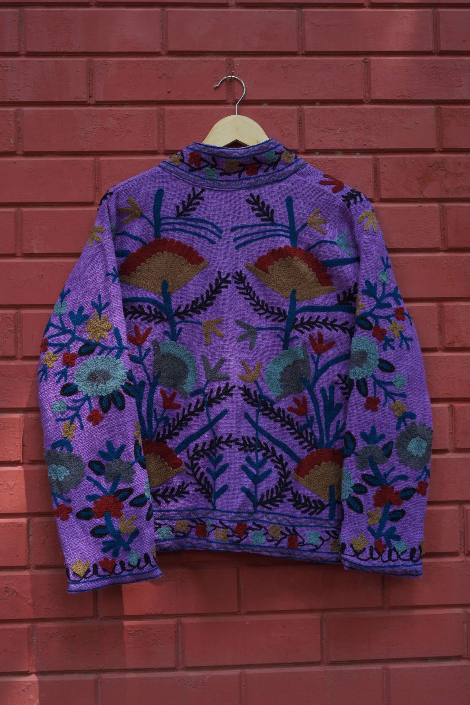 Womens Dark Purple Velvet Embroidered Jacket with Floral Design - Image 2